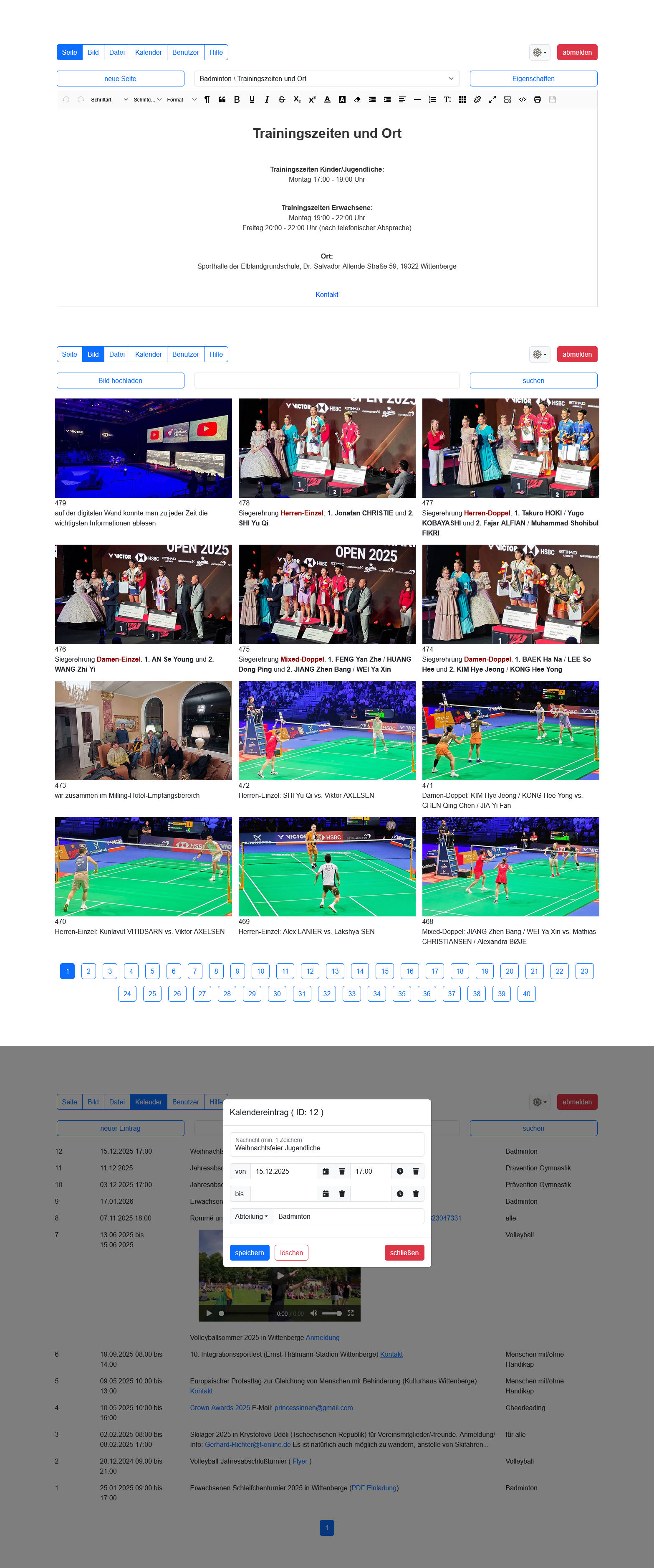 Screenshots CMS Webseite SV Empor Grün/Rot Wittenberge 1990 e.V.