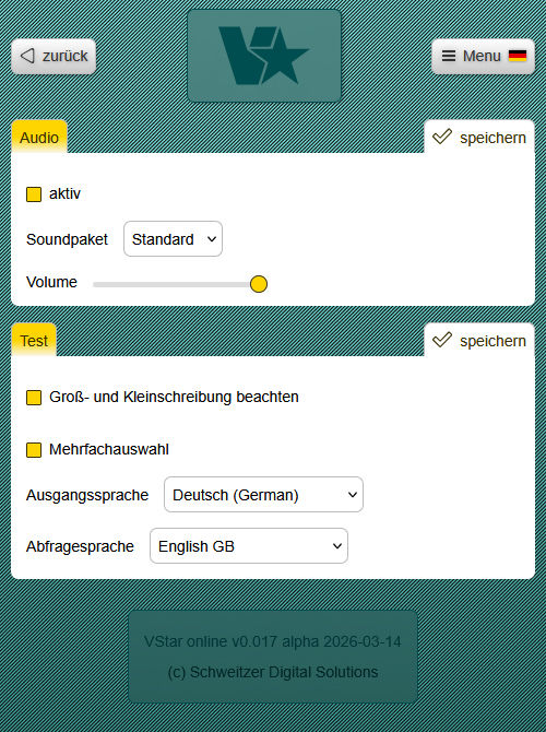 Screenshot VStar online Einstellungen