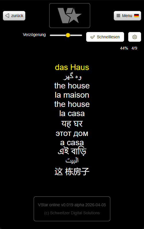 Screenshot VStar online Zeigen Schnelllesen